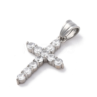 304 Stainless Steel Cubic Zirconia Pendants STAS-C102-01C-P-1