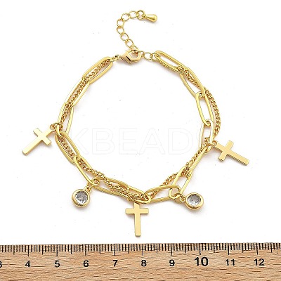 Brass Micro Pave Clear Cubic Zirconia Multi-strand Charm Bracelets BJEW-U020-16G-1