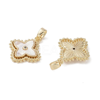 Brass & Shell & Clear Cubic Zirconia Pendants KK-G497-12G-1