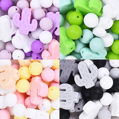 Cactus/Round Silicone Beads SIL-YW0001-50B-1