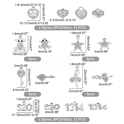 48Pcs 8 Style Valentine's Day Theme Alloy Pendants FIND-GA00001-94-1