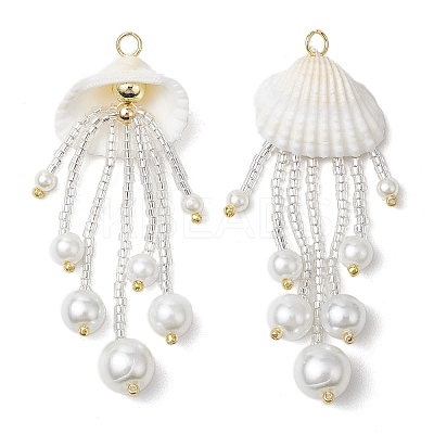 Glass Seed Beaded Jellyfish Pendants PALLOY-MZ00571-01-1