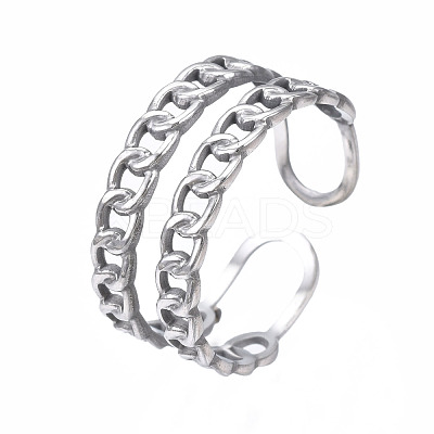 Non-Tarnish 304 Stainless Steel Curb Chain Open Cuff Ring RJEW-T023-13P-1
