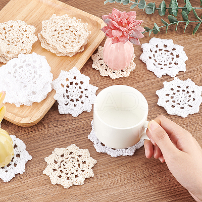 30Pcs 2 Colors Flower Handmade Crochet Cotton Lace Ornament Accessories AJEW-FG0003-74-1