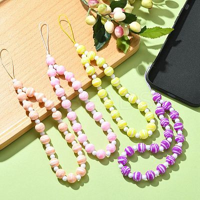 Round Acrylic Beaded Mobile Straps HJEW-JM01249-1