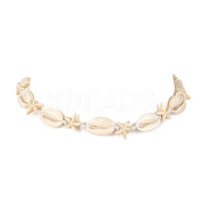 Natural Shell & Synthetic Turquoise Starfish Beaded Necklace with 304 Stainless Steel Clasps X-NJEW-TA00107-02-1