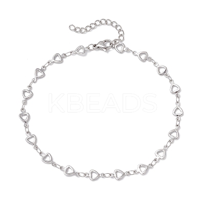 304 Stainless Steel Hollow Heart Link Chain Anklets for Women AJEW-AN00684-1