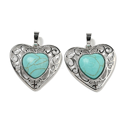 Synthetic Turquoise Peach Love Heart Pendants G-G158-01U-1