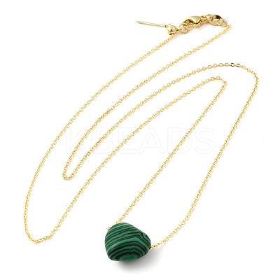 Synthetic Malachite Heart Pendant Necklace with Golden Alloy Cable Chains NJEW-G116-01F-1