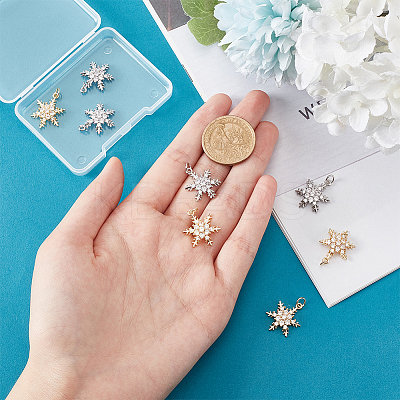 8Pcs 2 Colors Rack Plating Brass Micro Pave Clear Cubic Zirconia Pendants KK-BC0011-43-1