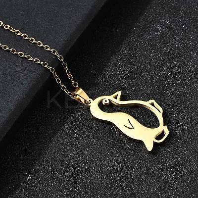304 Stainless Steel Laser Cut Penguin Pendant Necklaces for Women Men NJEW-Q032-01C-G-1