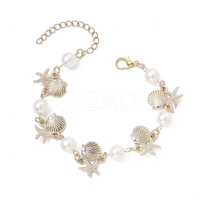 Alloy Shape Shell & Starfish Link Bracelets BJEW-JB11842-1