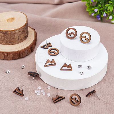 DIY 20Pcs 2 Style Mountain Natural Wood Stud Earrings DIY-TA0010-06-1