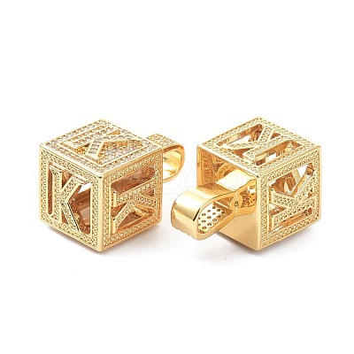 Alphabet Brass Micro Pave Clear Cubic Zirconia Pendants ZIRC-O045-01G-K-1