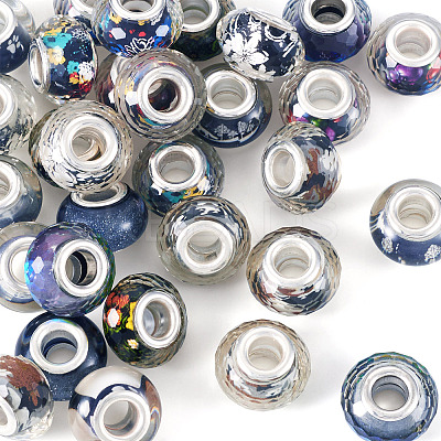 30Pcs Printed Transparent Resin European Beads RESI-TADJ0001-03A-1