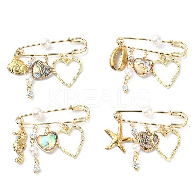 Heart with Sea Horse/Shell/Starfish Pendant Kilt Pins JEWB-BR00121-1