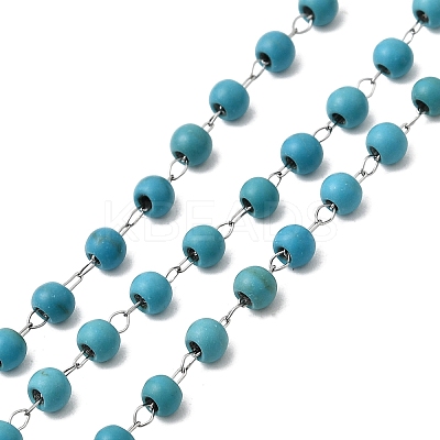 Handmade Synthetic Turquoise Beads & 316 Stainless Steel Round Link Chains CHS-L033-09P-1