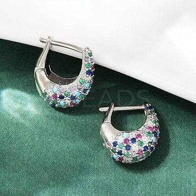 Oval Brass Micro Pave Colorful Cubic Zirconia Hoop Earrings EJEW-S277-10P-B-1
