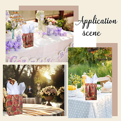 8Pcs 2 Styles Rotro Rose Flower Print Paper Packaging Tote Bags ABAG-BBC0001-32-1