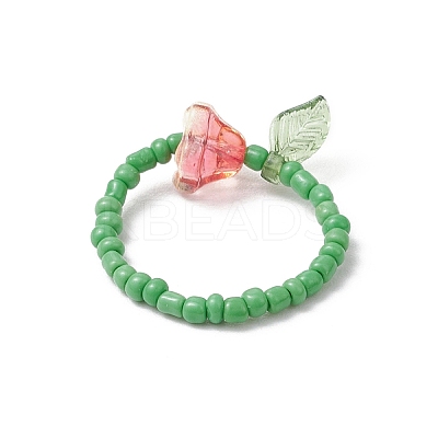Glass Beads with Acrylic Charms Finger Rings RJEW-TA00205-1