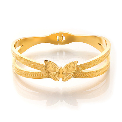 Butterfly Anti-Tarnish 304 Stainless Steel Hinged Bangles for Women FS-WGE693D-01-1