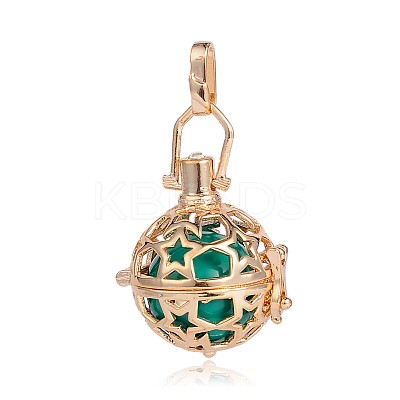 Golden Plated Brass Hollow Round Cage Pendants KK-J226-18G-1