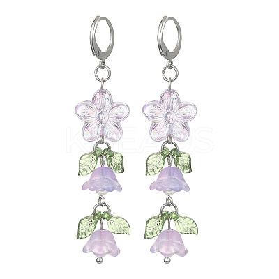 Flower of Life Glass & Acrylic Dangle Leverback Earrings EJEW-JE05558-1
