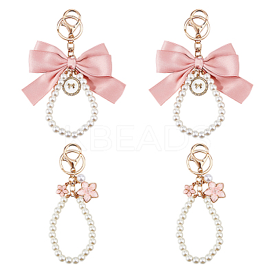 4Pcs 2 Styles Alloy Enamel Flower & Cloth Bowknot Pendant Keychains AJEW-HS0001-25A-1