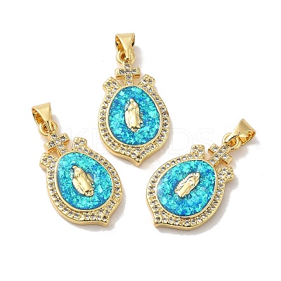 Rack Plating Brass Micro Pave Cubic Zirconia with Synthetic Opal Pendants KK-D088-17G-1
