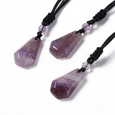 Natural Amethyst Hexagon Pendant Necklace with Nylon Cord NJEW-G094-A01-1