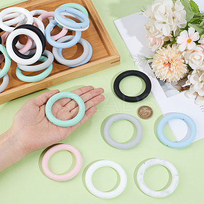 28Pcs 7 Colors Ring Silicone Focal Beads SIL-NB0001-51-1