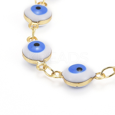 Brass Enamel Evil Eye Link Chain Bracelets & Necklaces Jewelry Sets SJEW-JS01191-1