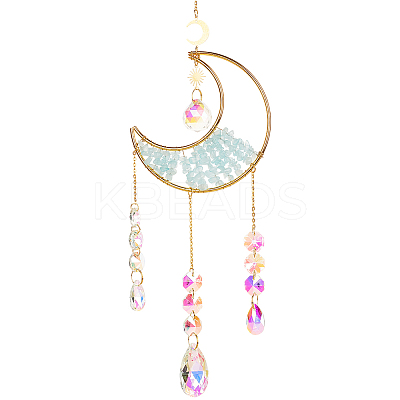 1Pc Alloy & Natural Gemstone Chips Moon Hanging Ornaments HJEW-BBC0001-17A-1
