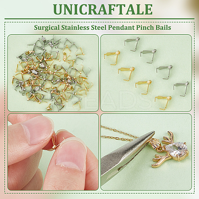 120Pcs 2 Colors 316 Surgical Stainless Steel Pendant Pinch Bails STAS-UN0056-69-1