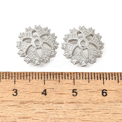 Flower Brass Clear Cubic Zirconia Bead Caps KK-V008-04P-1