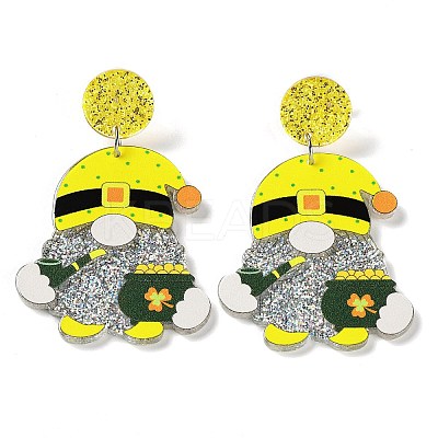 Saint Patrick's Day Sparkling Acrylic Dangle Stud Earrings EJEW-P243-A09-1