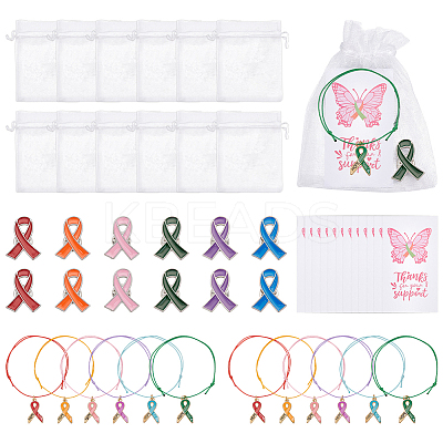 Mental Health Awarenes Theme Alloy Enamel Awareness Ribbon with Word Hope Charm Braided Bead Bracelets Kits SJEW-WR00001-1