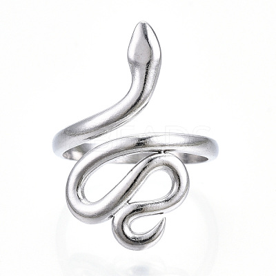 Non-Tarnish 304 Stainless Steel Snake Open Cuff Ring for Women RJEW-N040-01-1