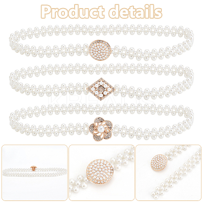 3Pcs 3 Styles Plastic Pearl Braided Stretch Chain Belts AJEW-WR0002-22-1