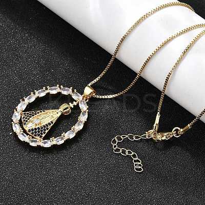 Brass Clear & Blue Cubic Zirconia Nossa Senhora Aparecida Virgin Pendant Necklaces for Women NJEW-U039-01A-G-1
