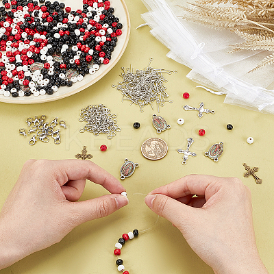Wood Rosary Beaded Style Necklaces Bracelet Making Finding Kit DIY-PH0021-65-1