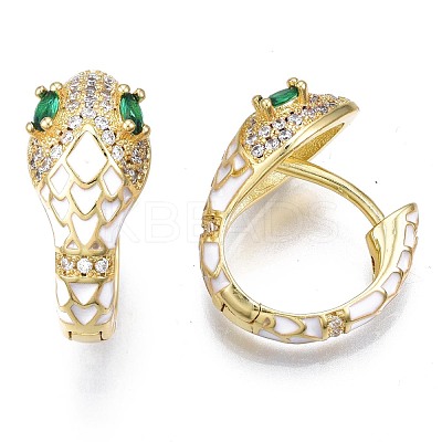 Green Cubic Zirconia Snake Huggie Hoop Earring EJEW-N011-46J-NF-1
