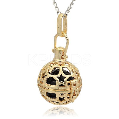 Golden Tone Brass Hollow Round Cage Pendants KK-J226-03G-1