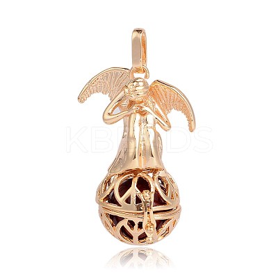 Golden Plated Brass Hollow Round Cage Pendants KK-J249-08G-1