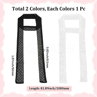 2Pcs 2 Colors Polyester Lace Long Silk Scarf for Women Girls AJEW-GF0011-28A-1
