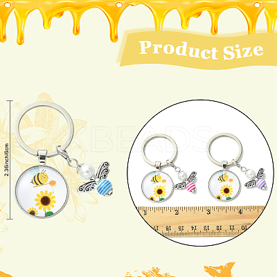 3Pcs Glass Pearl & Resin & Alloy Glass Keychains KEYC-YW00227-01-1