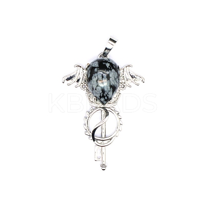 Natural Snowflake Obsidian Teardrop Pendants PW-WG60016-01-1