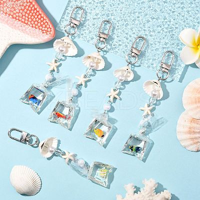 ABS Plastic Imitation Pearl & Acrylic & Synthetic Turquoise & Shell Pendant Decorations KEYC-FS00038-02-1