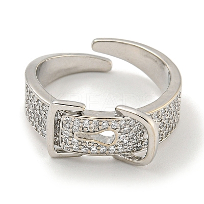 Rack Plating Brass Micro Pave Cubic Zirconia Belt Shape Open Cuff Rings for Women RJEW-F162-10P-1