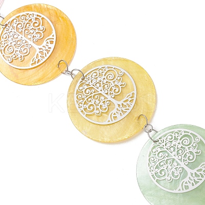 Flat Round Natural Capiz Shell Hanging Suncatchers HJEW-JM04658-1